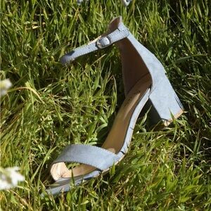 Harper Light Blue Suede Ankle Strap Heels